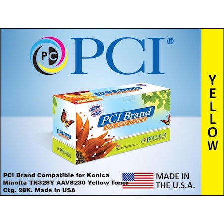 Pci Compatible for Konica Minolta TN328Y AAV8230 Yellow Toner 28K Yield for BizHub C250i, C300i, C360i TN328Y-PCI